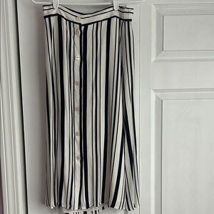 LN LOFT Black and White Vertical Stripe Button-Front Skirt
